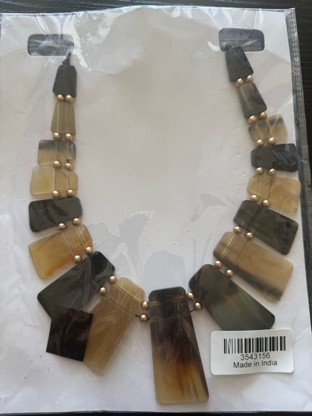 Brown Gradient Rectangular Bead Necklace with Gold Accents